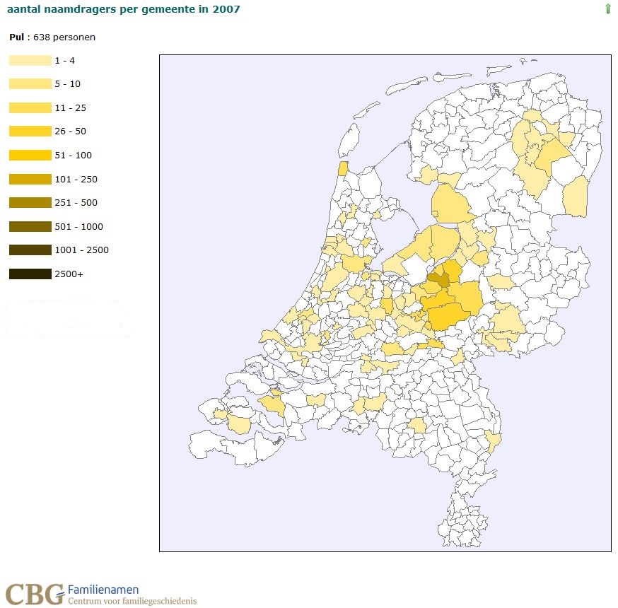 number of people with the name Pul in the Netherlands in 2007